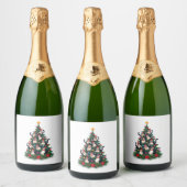 Tuxedo Cat Christmas Tree Tuxedo Cat Lights Xmas M Schaumweinetikett (Flaschen)