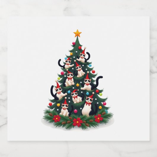 Tuxedo Cat Christmas Tree Tuxedo Cat Lights Xmas M Schaumweinetikett (Einzelnes Label)