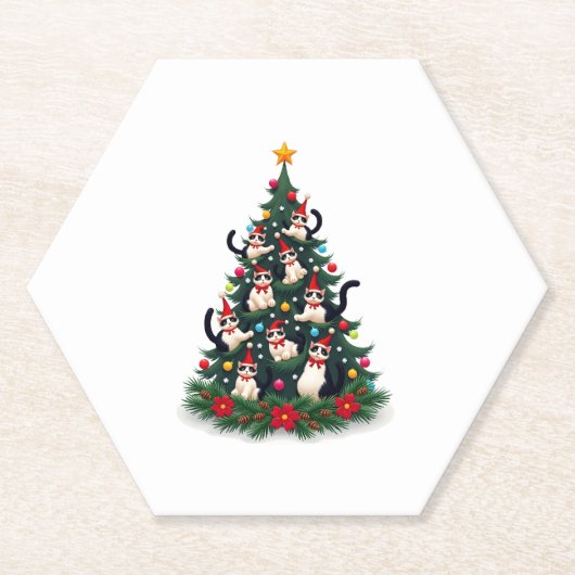 Tuxedo Cat Christmas Tree Tuxedo Cat Lights Xmas M Untersetzer (Vorderseite)