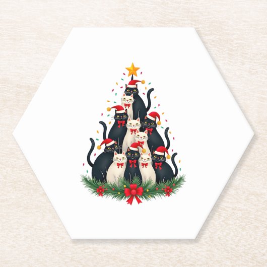 Tuxedo Cat Christmas Tree Tuxedo Cat Lights Xmas M Untersetzer (Vorderseite)