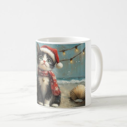 Tuxedo Cat Christmas Vintag Beach Kaffeetasse (VorderseiteRechts)