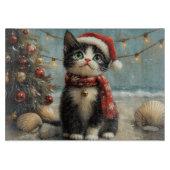Tuxedo Cat Christmas Vintag Beach Schneidebrett (Vorderseite)