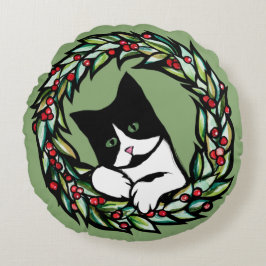 Tuxedo Cat Christmas Yule Holiday Cats Catmas Art  Rundes Kissen