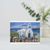 Tuxedo Cat Church auf der griechischen Insel Maler Postkarte (Stehend Vorderseite)