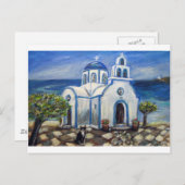 Tuxedo Cat Church auf der griechischen Insel Maler Postkarte (Vorne/Hinten)