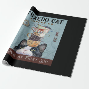 Tuxedo Cat Coffee Co. Liebe beim ersten Sip Funny Geschenkpapier