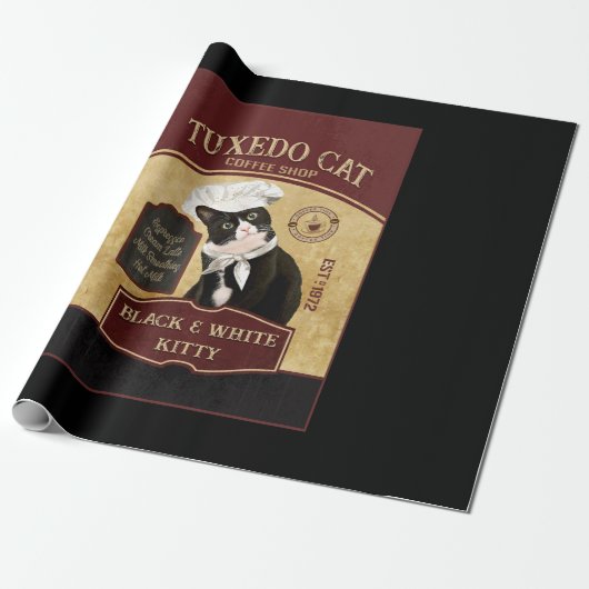 Tuxedo Cat Coffee Geschenkpapier (Ungerollt)
