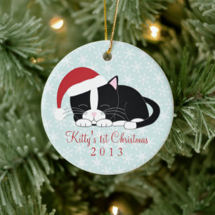 Tuxedo Cat Custom Christmas Ornaments Keramik Ornament