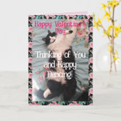 Tuxedo Cat Cute Funny Valentines Day Happy Dance Karte (Gelbe Blume)