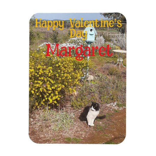 Tuxedo Cat Cute Red Yellow Valentines Wifes Name Magnet (Vertikal)