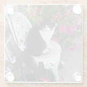 Tuxedo Cat Cute with Pretty Flowers Black Cats Glasuntersetzer (Rückseite)