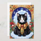 Tuxedo Cat Elegant Gold Frame Vintage Weihnachten (Vorne/Hinten)