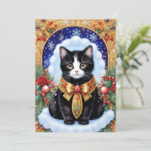 Tuxedo Cat Elegant Gold Frame Vintage Weihnachten (Stehend Vorderseite)