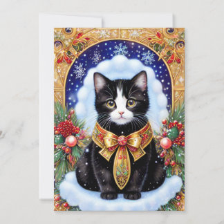 Tuxedo Cat Elegant Gold Frame Vintage Weihnachten