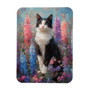 Tuxedo Cat Farbenfrohe Lupine Blume flexibel Magnet