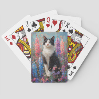 Tuxedo Cat Farbige Lupine Blume Malerei Spielkarten