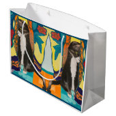 Tuxedo Cat Folk Art Große Geschenktüte (Rückseite Schrägansicht)