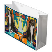 Tuxedo Cat Folk Art Große Geschenktüte (Vorderseite Schrägansicht)