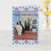 Tuxedo Cat Funny Cute Cats Valentines Day Blue Karte (Gelbe Blume)