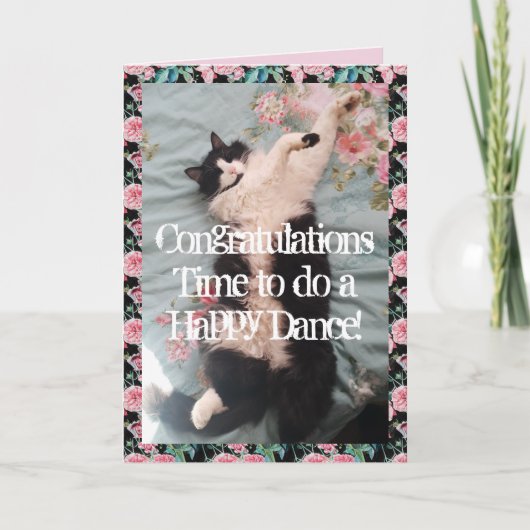Tuxedo Cat Funny gratuliert Happy Dance Card Karte (Vorderseite)