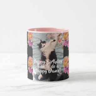 Tuxedo Cat Funny Happy Dance Geburtstags-Tasse Ros Tasse