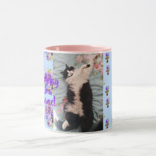 Tuxedo Cat Funny Happy Tanz Geburtstag Tasse Blaue
