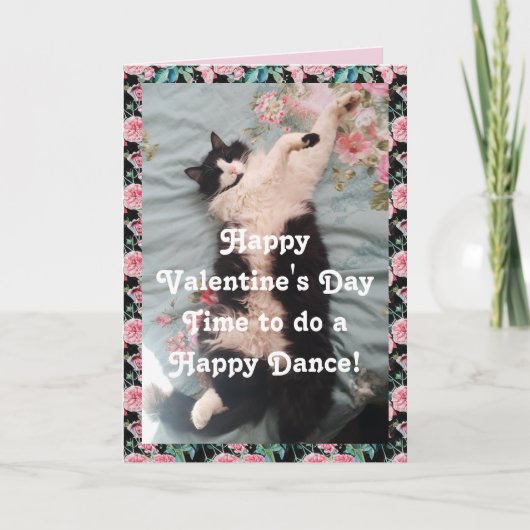 Tuxedo Cat Funny Happy Valentine's Day Dance Card Karte (Vorderseite)