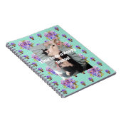 Tuxedo Cat Funny Niedlich Floral Aqua Happy Notebo Notizblock (Rechte Seite)