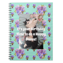 Tuxedo Cat Funny Niedlich Floral Aqua Strip Notebo Notizblock