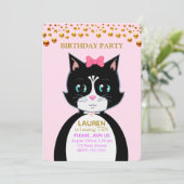 Tuxedo Cat Geburtstagsparty Einladung (Stehend Vorderseite)