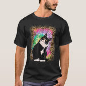 Tuxedo Cat Gefärbte Krawatte Leopard Hintergrund f T-Shirt (Vorderseite)