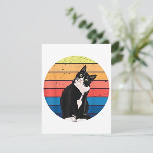 Tuxedo Cat Geschenk Retro Farben für Tierfreunde Begleitkarte (Stehend Vorderseite)