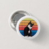 Tuxedo Cat Geschenk Retro Farben für Tierfreunde Button (Vorne & Hinten)
