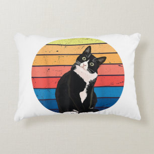 Tuxedo Cat Geschenk Retro Farben für Tierfreunde Dekokissen