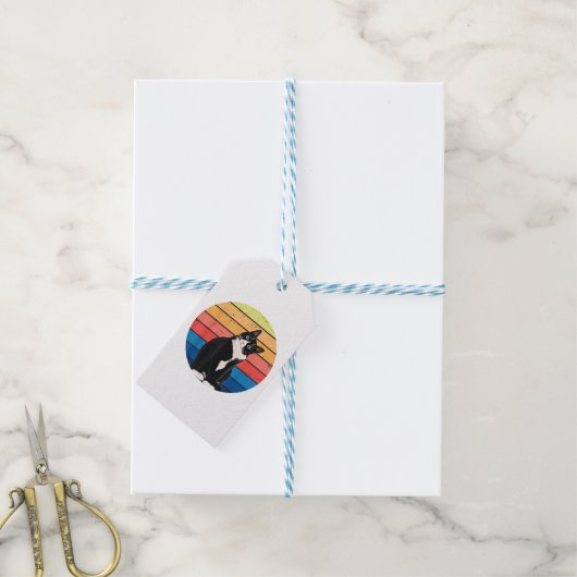 Tuxedo Cat Geschenk Retro Farben für Tierfreunde Geschenkanhänger (Mit Garn)