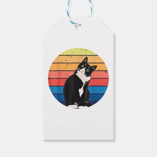Tuxedo Cat Geschenk Retro Farben für Tierfreunde Geschenkanhänger (Rückseite)