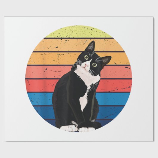 Tuxedo Cat Geschenk Retro Farben für Tierfreunde Geschenkpapier (Flach)