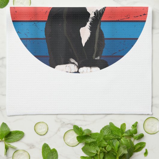 Tuxedo Cat Geschenk Retro Farben für Tierfreunde Geschirrtuch (Gefaltet)