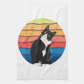 Tuxedo Cat Geschenk Retro Farben für Tierfreunde Geschirrtuch (Vertikal)