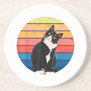 Tuxedo Cat Geschenk Retro Farben für Tierfreunde Getränkeuntersetzer