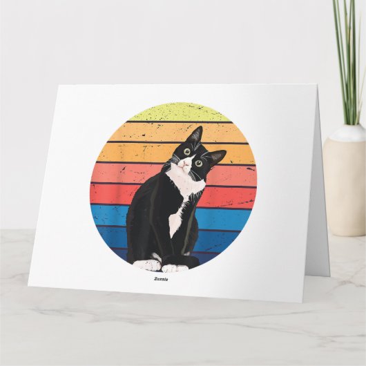 Tuxedo Cat Geschenk Retro Farben für Tierfreunde Karte (Rückseite)