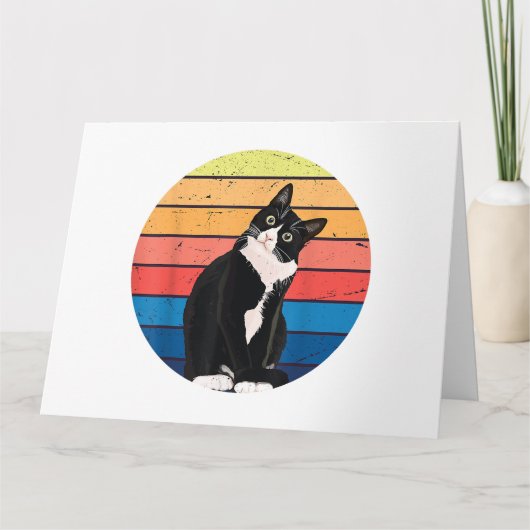 Tuxedo Cat Geschenk Retro Farben für Tierfreunde Karte (Vorderseite)