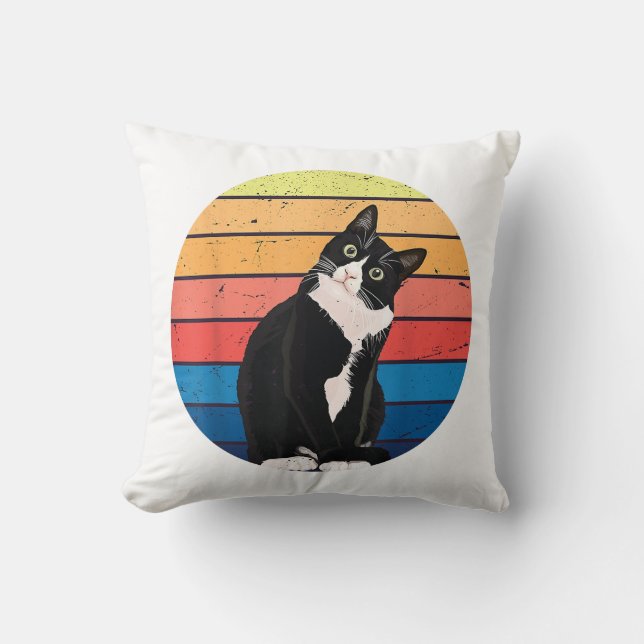 Tuxedo Cat Geschenk Retro Farben für Tierfreunde Kissen (Vorderseite)