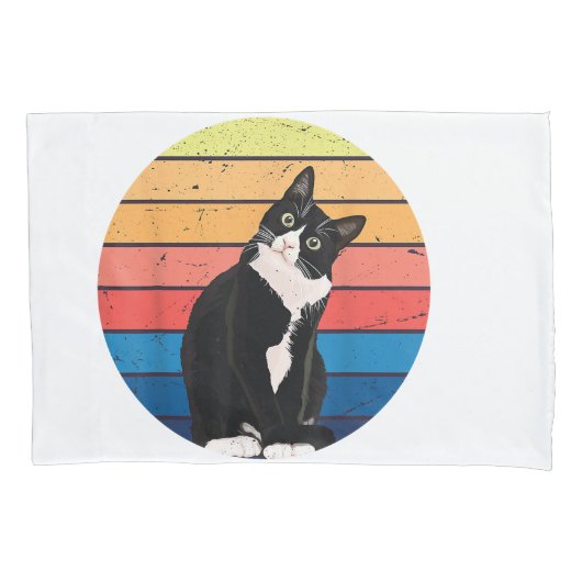 Tuxedo Cat Geschenk Retro Farben für Tierfreunde Kissenbezug (Vorderseite)