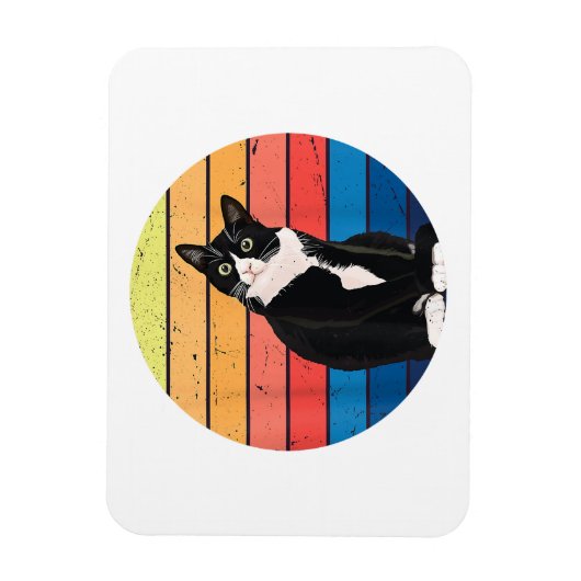 Tuxedo Cat Geschenk Retro Farben für Tierfreunde Magnet (Vertikal)
