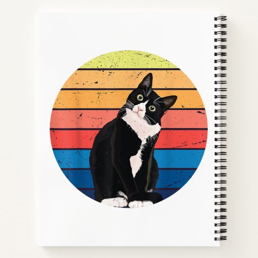 Tuxedo Cat Geschenk Retro Farben für Tierfreunde Notizblock (Rückseite)