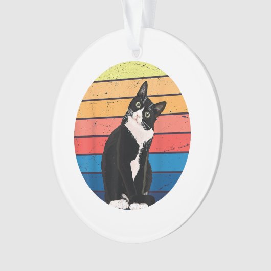 Tuxedo Cat Geschenk Retro Farben für Tierfreunde Ornament (Vorderseite)
