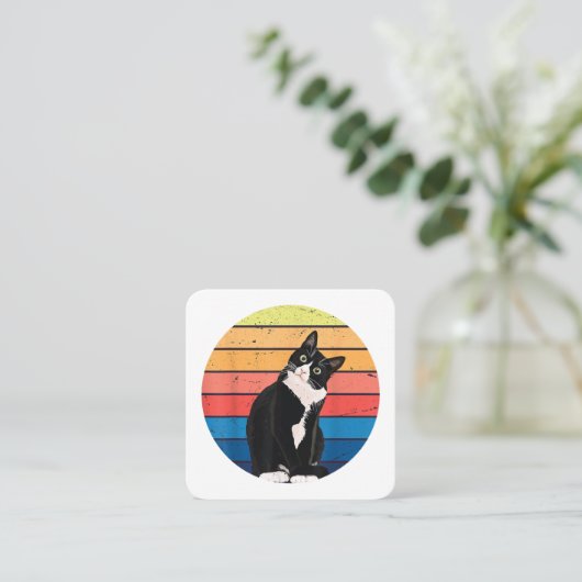 Tuxedo Cat Geschenk Retro Farben für Tierfreunde Quadratische Visitenkarte (Stehend Vorderseite)