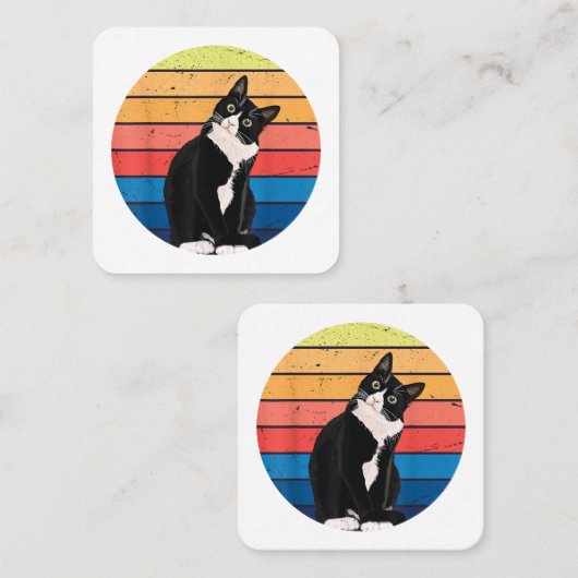 Tuxedo Cat Geschenk Retro Farben für Tierfreunde Quadratische Visitenkarte (Vorne/Hinten)