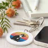 Tuxedo Cat Geschenk Retro Farben für Tierfreunde Schlüsselanhänger (Vorderseite rechts)